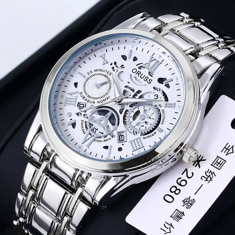 ORUSS New Style Fashion Brand Men's Quartz Watch Luxury Roman Dial Luminous Waterproof Sports Automatic Date Business Man Watch