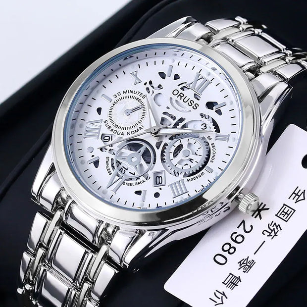 ORUSS New Style Fashion Brand Men's Quartz Watch Luxury Roman Dial Luminous Waterproof Sports Automatic Date Business Man Watch