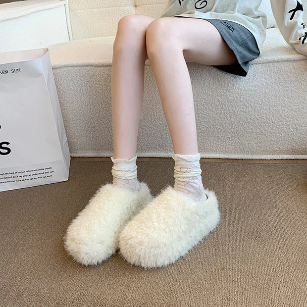Baotou Hairy Slippers Footwear 2025 Winter Home Lightweight Women Winter Cotton Mopping
