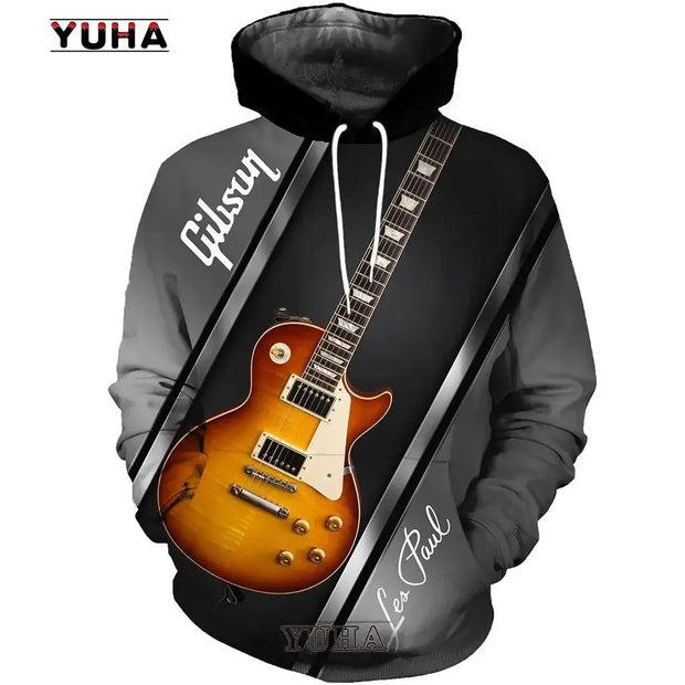 Mens 3d Guitar Printed Fashion Hoodie Daily European Size Sweatshirt Musical Moletom Female Psychedelic Clothes Wholesaler