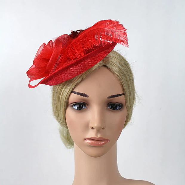 Women Ascot Fascinator Hat Feather Mesh Headband with Clip Reversible Kentucky Derby Photography for Ladies Tea Party