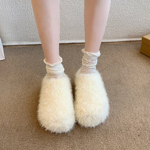 Baotou Hairy Slippers Footwear 2025 Winter Home Lightweight Women Winter Cotton Mopping