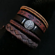 Punk Casual Bead6 Pc/set Tree Black Khaki Handmade Men Bracelets Male Women Leather Bracelets Men Bangle Wholesale Jewelry Gift