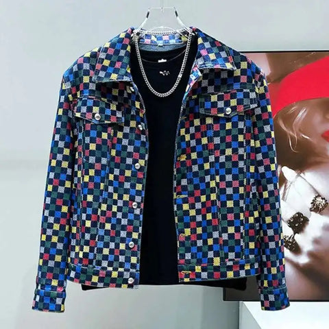 PFHQ Spring Shoulder Pad Short Men's Denim Jacket Design Versatile Turn-down Collar Contrast Color Male Tops 21E3316