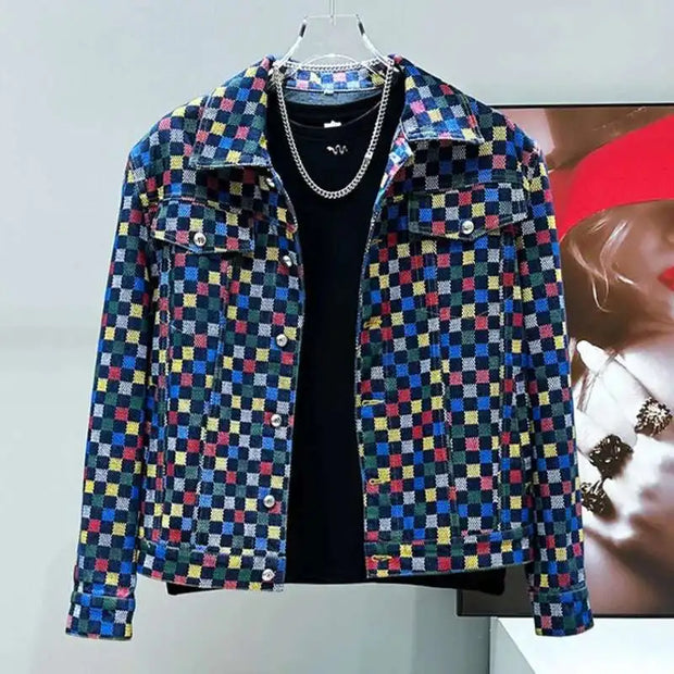 PFHQ Spring Shoulder Pad Short Men's Denim Jacket Design Versatile Turn-down Collar Contrast Color Male Tops 21E3316