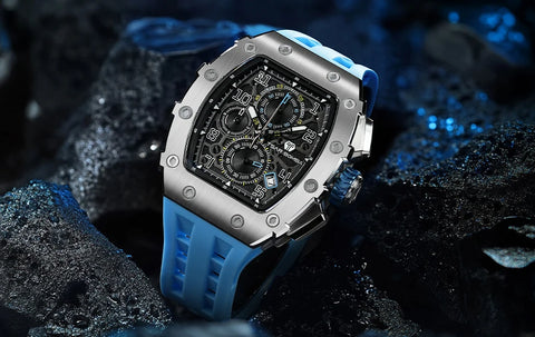 TSAR BOMBA Watch for Men Top Brand Luxury Waterproof Quartz Wristwatch Tonneau Clock Gift Chronograph Rectangle Mens Watch