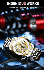 BINBOND Business New Automatic Non-Mechanical Quartz Watches 30M Waterproof Luminous Tourbillon Trendy Hollow Design Men Watches