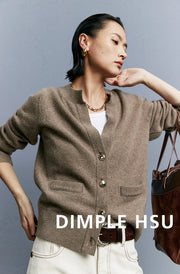 Autumn/Winter Knitted Loose Cardigan Jacket Pure Wool Sweater Temperament round Neck Slim Fit Long Sleeve Top for Women