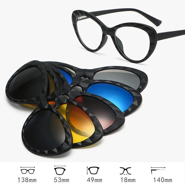 HDCRAFTER 6 In 1 Magnet Polarized Clip Glasses Frame Men TR90 Optical Myopia Clip Glasses For Men Prescription Eyeglasses Frame
