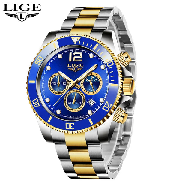 LIGE Men Watch Fashion Full Steel Military Waterproof Quartz Watches for Men Top Brand Luxury Military Chronograph Montre Homme