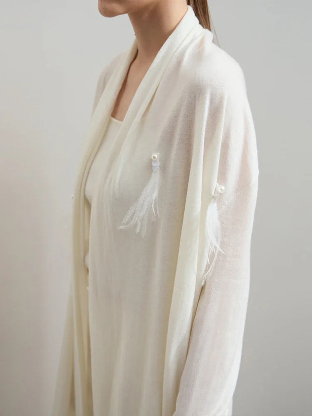 AMII Minimalist Women's Wool Cardigan 2025 Autumn New Gentle French Pearls Plume Tops Drop Sleeves Knitted Sweater 12541113