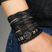 Punk Casual Bead6 Pc/set Tree Black Khaki Handmade Men Bracelets Male Women Leather Bracelets Men Bangle Wholesale Jewelry Gift