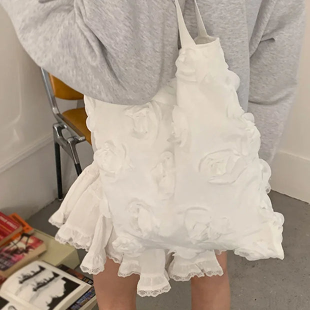 Korean 3d Flower ladies Shoulder Bag High Quality Three-dimensional Flower Canvas Bag Large Capacity Underarm Handbag Vest Bag