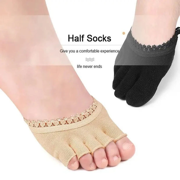 1 pair Five toes forefoot pads women's high heels wear half socks comfortable lace invisible socks foot pain care products