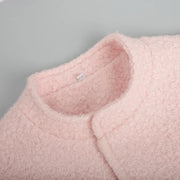 TARUXY Pink Short Fur Jacket Coat For Women Autumn Winter Casual Stand Collar Pocket Loose Fashion Long Sleeve Jacket Top Female