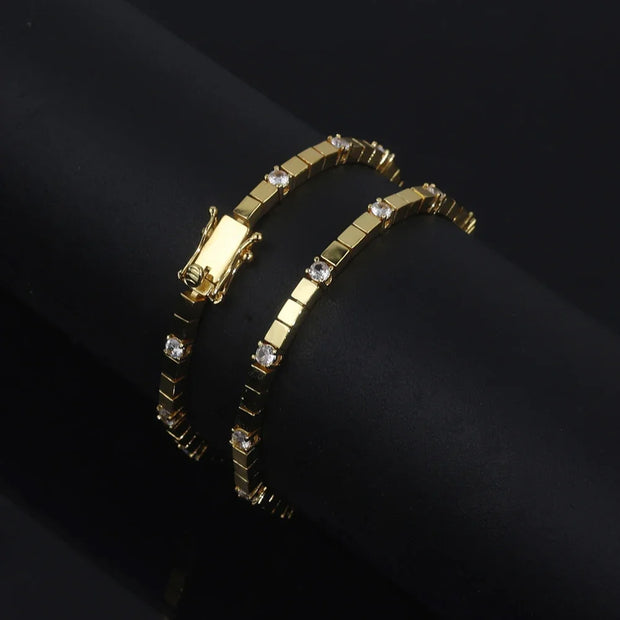 3MM Width Geometric Square Plain Beaded 5A Cubic Zirconia CZ Mix Sparking Tennis Chain Delicate Fashion Women Bracelet