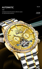 2025 Year Month Sunday Multi-functional Mechanical Watch GLENAW Watch Diamond Circle Stainless Steel Waterproof Luminous Watches