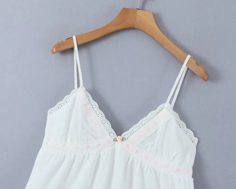 2023 Sexy Pink Spliced Embroidery Lace Deep V neck Mini Sling Dress Women Adjust Bow Ribbon Back Backless Party Robe Holiday
