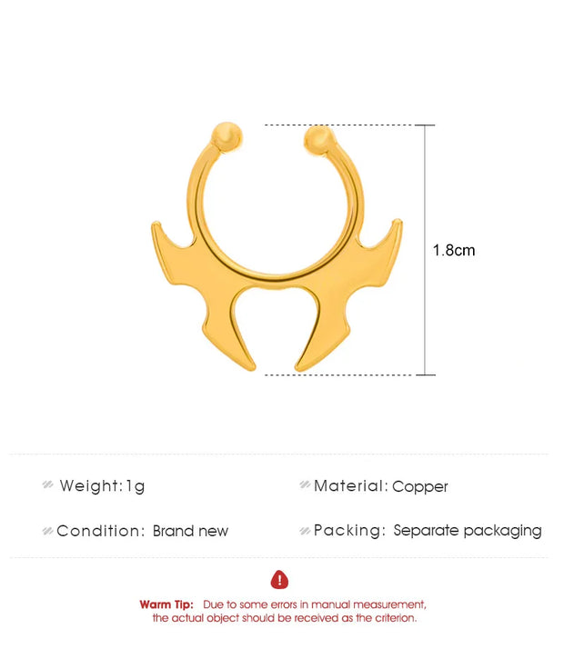 Bull Head And Horn Nose Clip Ring Men Women Fake Septum Piering Body Jewelry Fashion Non Perforation Bat Nose Rings Studs 2025