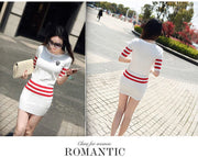 Women's Short Hip Wrap Skirt Suit 2024 Spring Summer New Fashion Stripe Knitted Crop Tops Dress Two Piece Set For Women Clothing