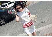 Women's Short Hip Wrap Skirt Suit 2024 Spring Summer New Fashion Stripe Knitted Crop Tops Dress Two Piece Set For Women Clothing