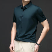 New Men's Business Casual Solid Color Short Sleeved Shirt for Summer Fashion No Ironing Comfortable and Versatile Top