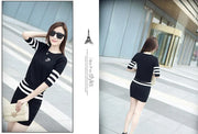 Women's Short Hip Wrap Skirt Suit 2024 Spring Summer New Fashion Stripe Knitted Crop Tops Dress Two Piece Set For Women Clothing