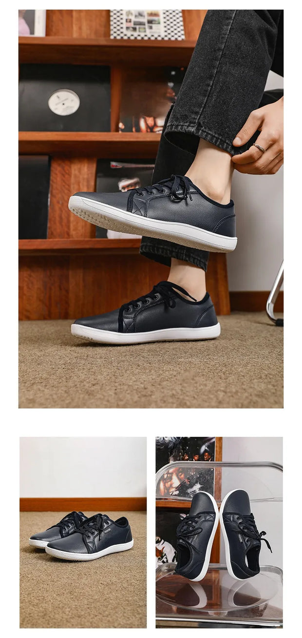 Men's Wide-toe Barefoot Shoes Lightweight Soft-soled Casual Walking Minimalist Breathable Artificial Leather Low-top Sneakers