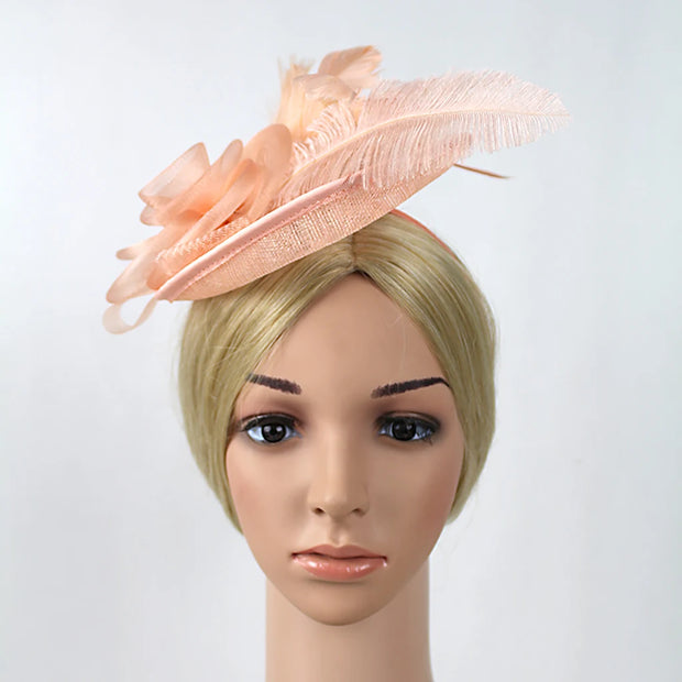 Women Ascot Fascinator Hat Feather Mesh Headband with Clip Reversible Kentucky Derby Photography for Ladies Tea Party