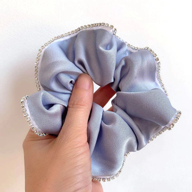 Elegant Solid Satin Scrunchies Elastic Hair Bands for Women Rhinestone Crystal Hairbands Korean Girls Head Tie Hair Accessories