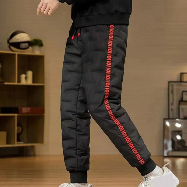Down Padded Men's Pants Drawstring Warm Padded Sweatpants Loose Jogging Pants Thickened Warm Cotton Pants Thermal Down Trousers