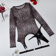 MUZISKAT High Quality 2024 Hot New Women's Leopard Mesh Sexy See-Through Body Shaping Erotic Lingerie Set Onlyfans