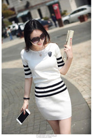 Women's Short Hip Wrap Skirt Suit 2024 Spring Summer New Fashion Stripe Knitted Crop Tops Dress Two Piece Set For Women Clothing