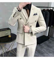 ( Jacket + Pants ) Brand Solid Color Formal Casual Business Office Double Buttons Suit Two-pcs Set Groom Wedding Dress Party