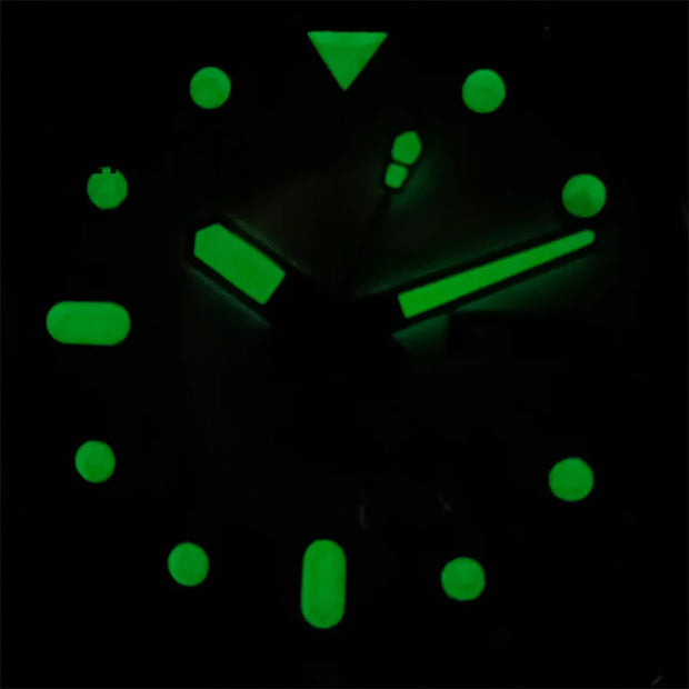 BLIGER 40mm 3.8 O'clock Crown Watch For Men NH36 Movement Week-day Display Function Full Black PVD Case Rubber Strap Waterproof