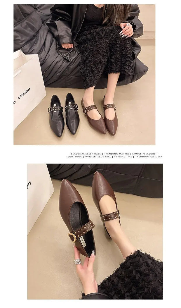 2025 New Pointed Toe Fashion Women Shoes Spring Autumn Elegant Party Daily Low Heels Pump Footwear Women Minimalist Flats Shoes
