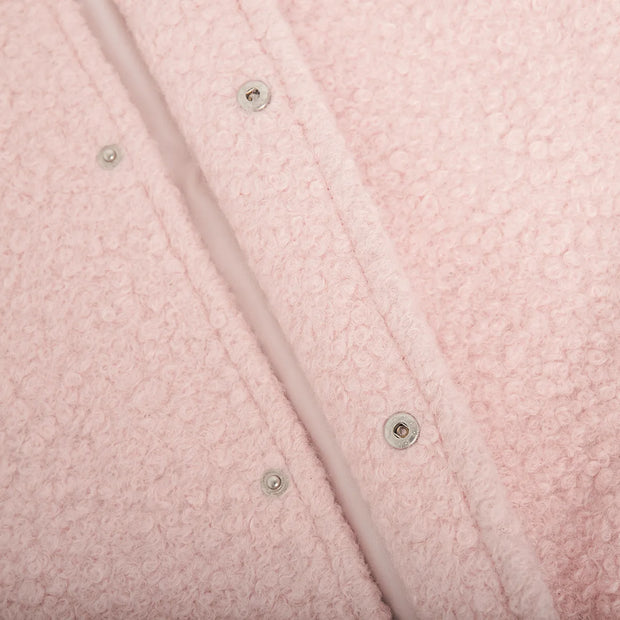 TARUXY Pink Short Fur Jacket Coat For Women Autumn Winter Casual Stand Collar Pocket Loose Fashion Long Sleeve Jacket Top Female