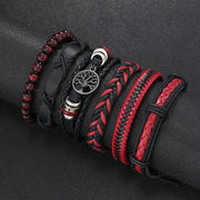 Punk Casual Bead6 Pc/set Tree Black Khaki Handmade Men Bracelets Male Women Leather Bracelets Men Bangle Wholesale Jewelry Gift
