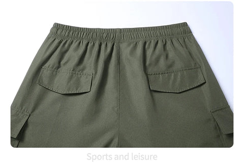 Summer Men's Cargo Shorts 2025 Loose Casual Below Knee Pants Elastic Waist Plus Size Outdoor Jogging Tactical Capri Sweatpants
