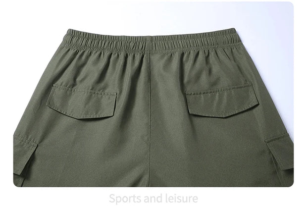 Summer Men's Cargo Shorts 2025 Loose Casual Below Knee Pants Elastic Waist Plus Size Outdoor Jogging Tactical Capri Sweatpants