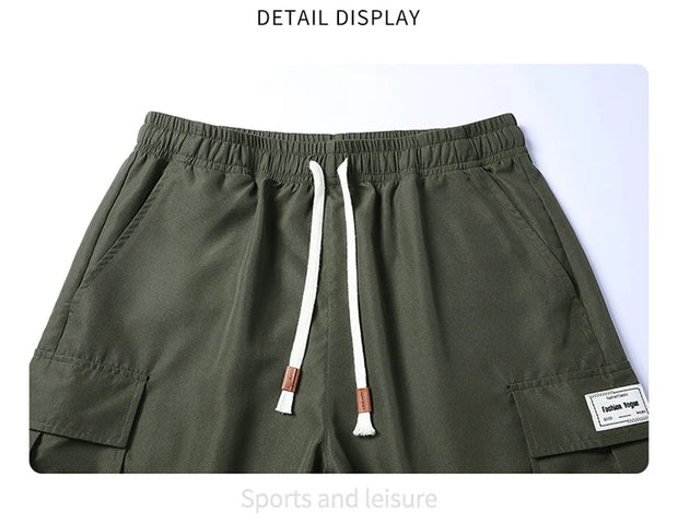 Summer Men's Cargo Shorts 2025 Loose Casual Below Knee Pants Elastic Waist Plus Size Outdoor Jogging Tactical Capri Sweatpants