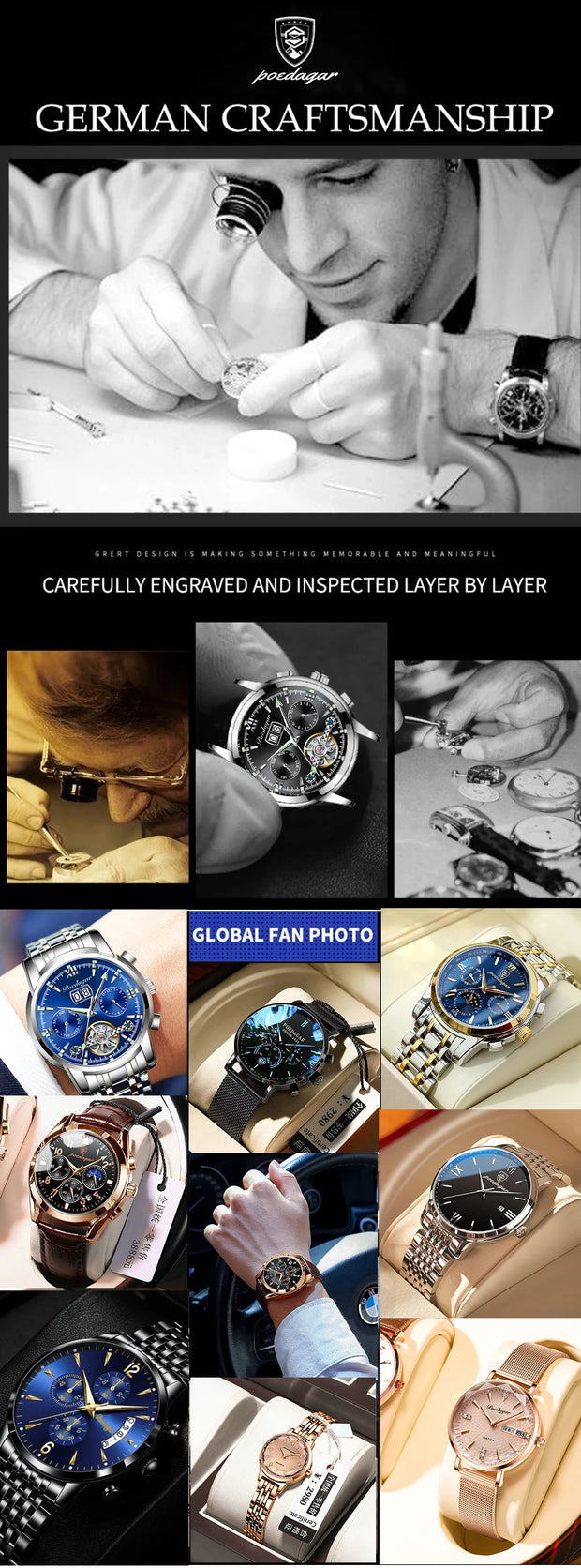 POEDAGAR Luxury Quartz Watch for Ladies Waterproof Luminous Date Week Stainless Steel Women Watches Elegant Dress WristWatch+box