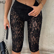 HLJ Y2K Sexy Lace Two Piece Set for Woman Letter Printing See Through Long Sleeve Crop Top + Shorts Suits Female Streetwear New