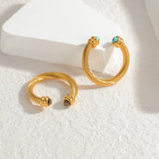 Nextvance Vintage C-shaped Twisty Ring 14K For Women Gold Plated Stainless Steel Inlay Natural Stone Metal Texture Jewelry Gifts
