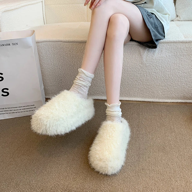 Baotou Hairy Slippers Footwear 2025 Winter Home Lightweight Women Winter Cotton Mopping