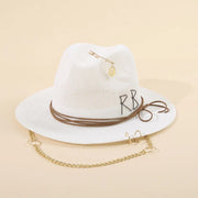 Fashionable Metal Letter Straw Hats for Women Men Summer Outdoor Holidays Beach Sun Hat Panama Hat