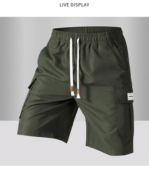 Summer Men's Cargo Shorts 2025 Loose Casual Below Knee Pants Elastic Waist Plus Size Outdoor Jogging Tactical Capri Sweatpants
