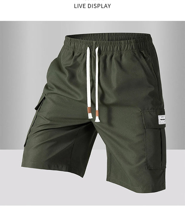 Summer Men's Cargo Shorts 2025 Loose Casual Below Knee Pants Elastic Waist Plus Size Outdoor Jogging Tactical Capri Sweatpants