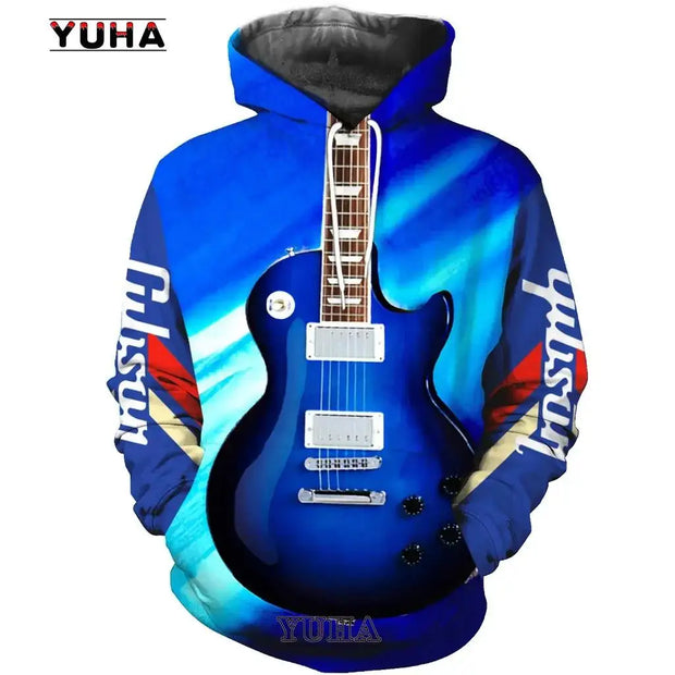 Mens 3d Guitar Printed Fashion Hoodie Daily European Size Sweatshirt Musical Moletom Female Psychedelic Clothes Wholesaler