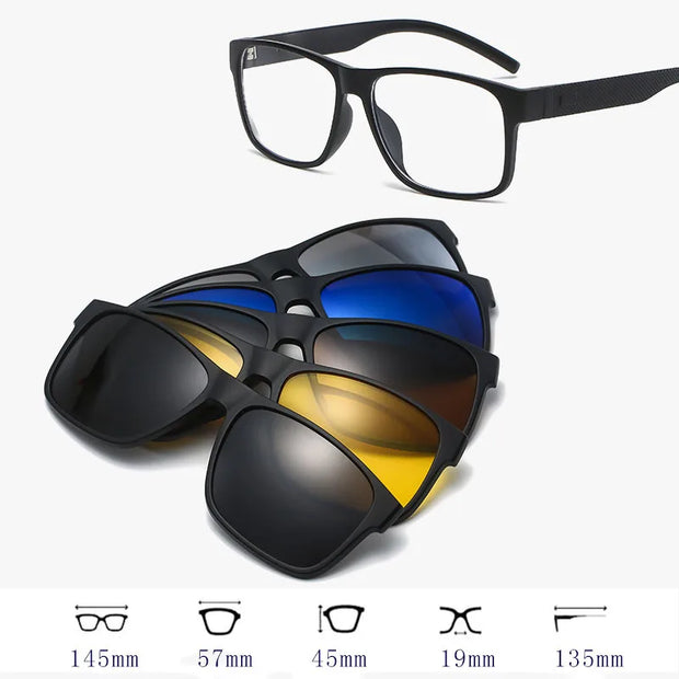 HDCRAFTER 6 In 1 Magnet Polarized Clip Glasses Frame Men TR90 Optical Myopia Clip Glasses For Men Prescription Eyeglasses Frame